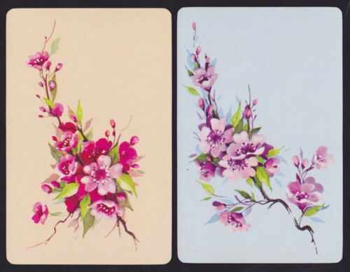 2 Single VINTAGE Swap/Playing Cards SPRIG OF FLOWERS BUDS LEAVES 'FLORAL SPRAY' 