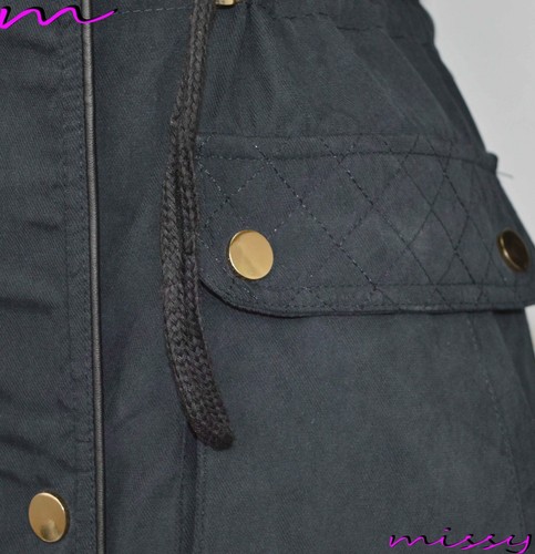 NEW Womens LADIES PARKA JACKET Quilted PU Sleeves WINTER COAT FISHTAIL Size 8-1