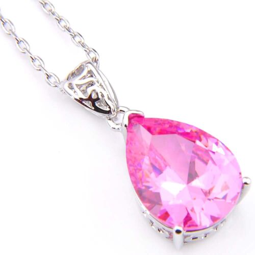 Mother's Day Bijoux 2 pcs 1 Lot Sweet Pink Topaz Gems Silver Collier Pendentifs 