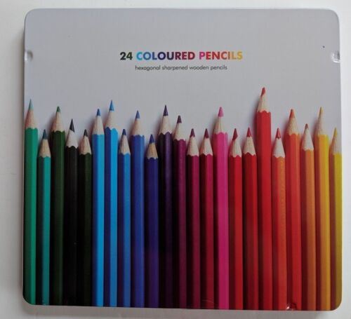 2 x Tins of 24 Full Size Colouring Pencils in Metal Tin stocking filler
