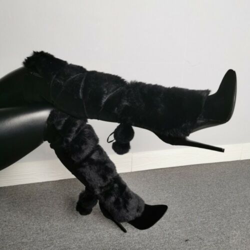 Details about  / Women Fur Decor Stilettos Pointed Over The Knee Thigh Boots Zipper Warm Outwear