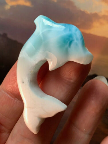 GRADE LARIMAR DOLPHIN CRYSTAL CARVING DOMINICAN REPUBLIC Details about  / GORGEOUS AAA