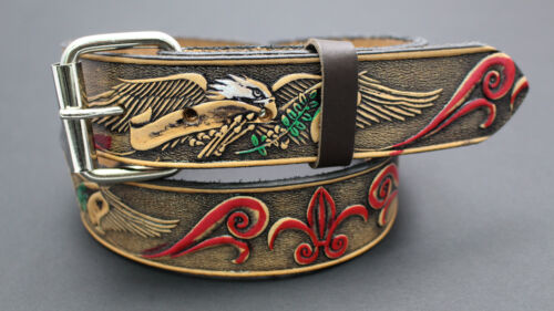 AMERICAN FLYING Western Eagle motif floral marron masquer cuir gaufré ceinture 