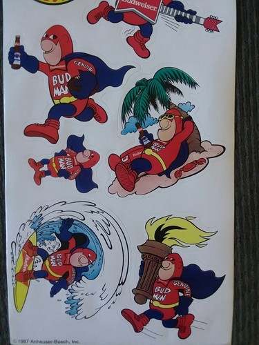 VTG Bud Man Decal 8 LOT Sticker Sheet Anheuser-Busch Budweiser BEER ADVERTISING