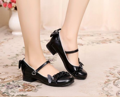 Damen Lolita Süss Schuhe japanisch Damenschuhe rund Schnalle Kunstleder Termin
