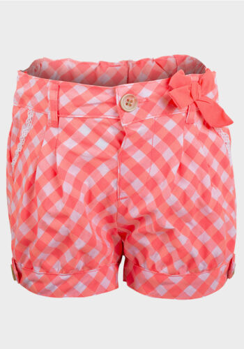 New "Lily & Lola" Girls Check Shorts Age 1-4 Years Holiday Summer Neon Pink Bow 