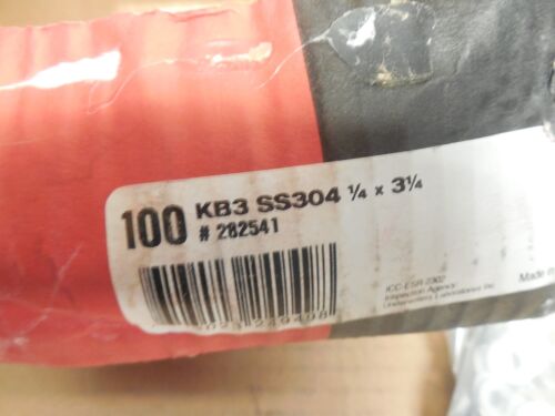 100 HILTI EXPANSION ANCHOR KB3 SS304 1/4"X 3-1/4" 282541 STAINLESS STEEL NEW 