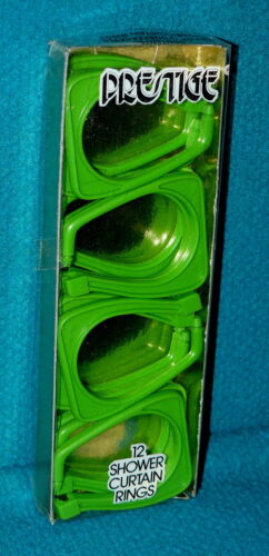 LIME GREEN plastic SHOWER CURTAIN RINGS @ 1960s/70s Mod COLOR hooks Vintage/New 