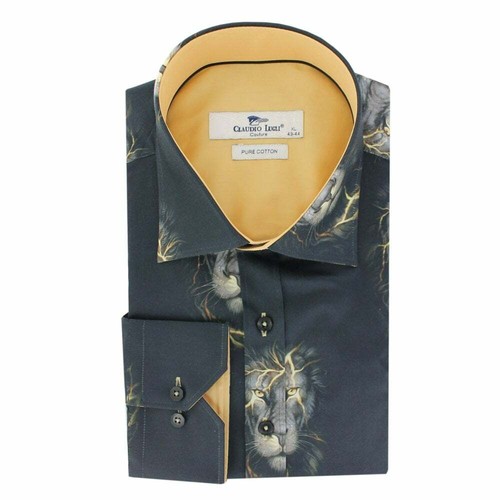 Mens Claudio Lugli Couture Golden Lion Print Shirt CP6579 Black