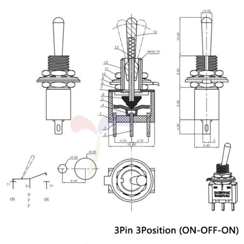 Latching Toggle Switch SPDT Switch ON-OFF-ON ON-ON 3 Pin 2 Position 3 Position 