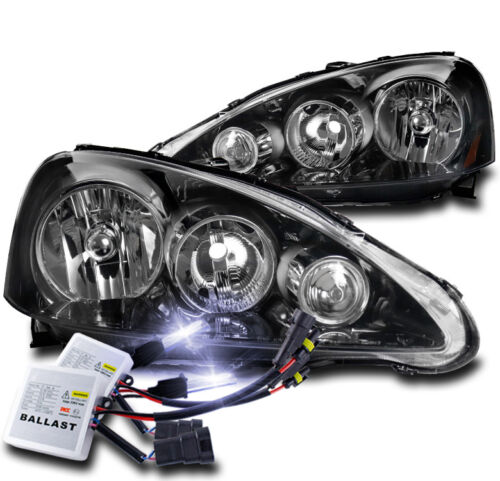 FOR 05-06 ACURA RSX DC5 CRYSTAL STYLE BLACK HEADLIGHTS LAMP W/10K XENON HID PAIR 