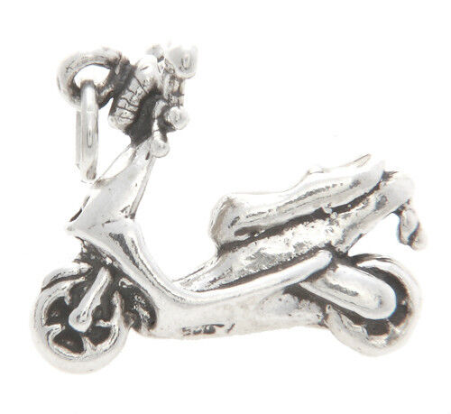 STERLING SILVER 3D MOPED - LOW POWERED MOTORIZED STYLE SCOOTER - MOTORCYCLECHARM