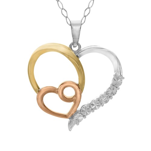 Heart Pendant with Diamond in 14K Yellow /& Rose Gold-Plated Sterling Silver
