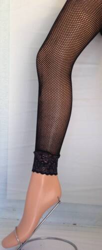 black footless fishnet tights with lace frill 65 one size FITS UP TO 42/" HIPS