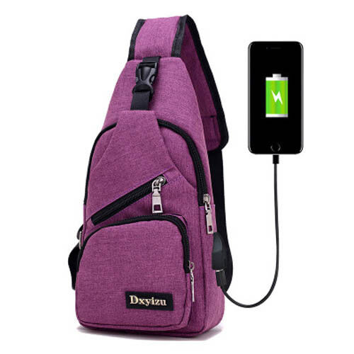 Men Women Sling Chest Pack USB Charging Sports Crossbody Handbag Shoulder Bag