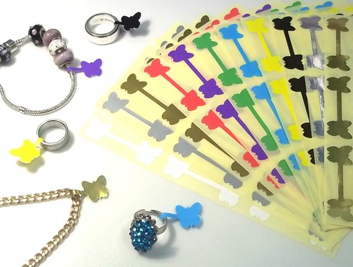 100 Butterfly Jewellery Price Stickers 16 x 54mm Tags Labels Dumbells Jewlry