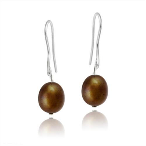 Stainless Steel Baroque Freshwater Cultured Champagne Pearl Dangle Earrings 