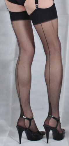 3 pairs Small Size Black French/Cuban/Point heel seamed 15 Denier Stockings 