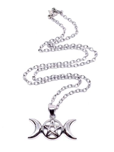 Colgante Luna Triple Diosa Pagano Wiccano Pentáculo Estrella 18/" Collar vendedor del Reino Unido