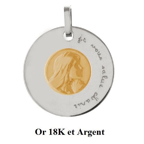 Déstockage Pendentif Médaille Argent et La Vierge Or 18K "Je vous salue Marie" 