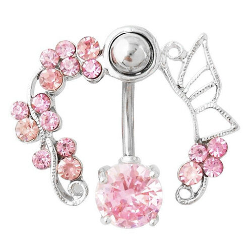 HK-Rose fleur de cristal Belly Ring Navel Studs Body Piercing Jewelry Bluelans