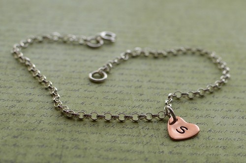 STERLING SILVER /& PERSONALISED COPPER HEART CHAIN BRACELET ANKLE CHAIN ANKLET