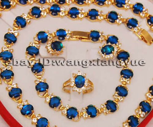 Amethyst Zircon Inlay Link Bracelet Earrings Ring Necklace Set No Gift Box AAA
