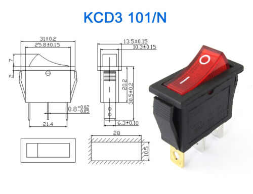 1pc KCD3 bouton rouge ON-OFF 3Pin Interrupteur Bateau Voiture Rocker Switch 15A/20A 250V/125VAC 