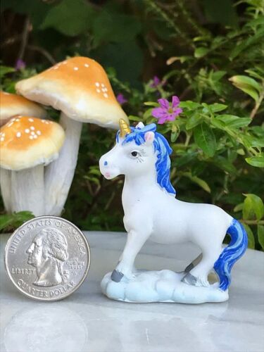 Miniature Dollhouse FAIRY GARDEN ~ Mini Standing Baby Unicorn White /& Blue ~ NEW