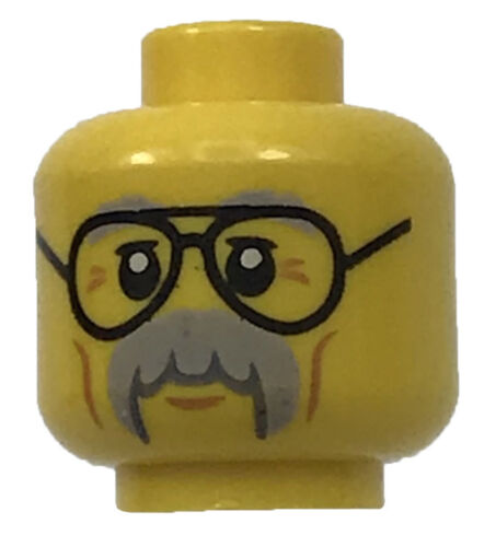 LEGO NEW DUAL SIDED MALE MINIFIGURE HEAD WITH MUSTACHE AND GLASSES GRANDPA PART