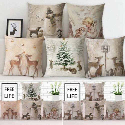 Christmas Pillow Cases Sofa Bed Home Decor Deer Dog Rabbit Cushion Cover Gifts
