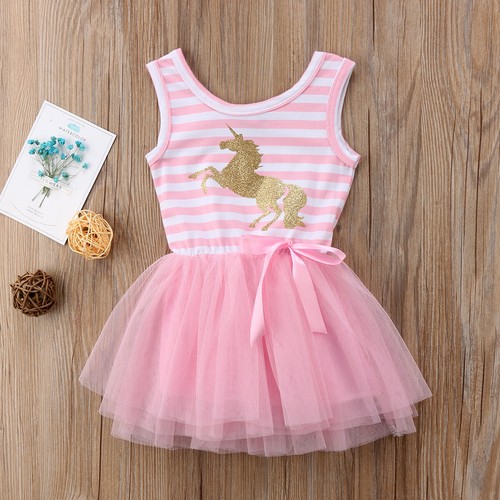 Sleeveless Unicorn Toddler Baby Girls Dress Casual Party Pageant Gown Age 0-5Y