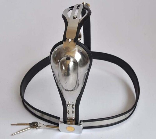Stainless Steel Male Adjustable Curved Chastity// Belt// T-type with Plug Device
