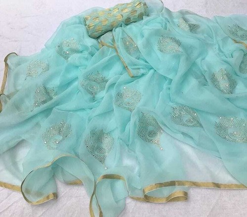 Indian Bollywood Designer Chiffon Saree Panwari Work Wedding Party Wear Sari