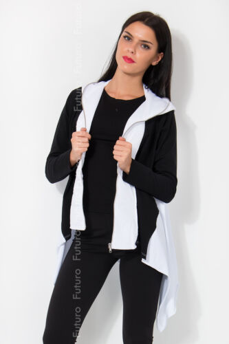 Women/'s hoodies avec fermeture éclair manches longues manteau Asymetric Une Taille 10-14 ft1265
