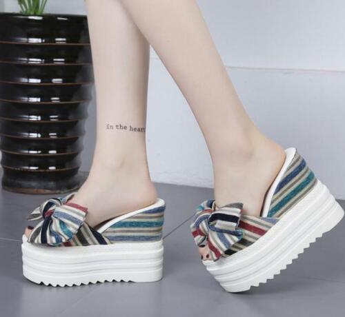 Details about   Women's Platform High Wedge Heel Slippers Bowknot Peep Toe Sandals Summer Ths01 