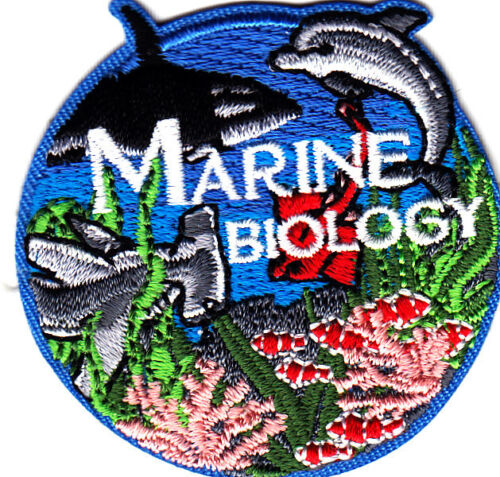 MARINE BIOLOGY Iron On Patch Shark Dolphin Ocean Sea Creature Fish Whale 