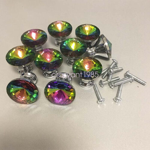 Set of 10 Sparkling Rainbow Glass Home Cabinet Drawer Pull Handle Wardrobe Knobs 