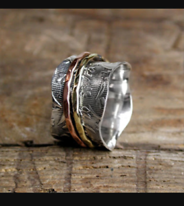 Solid 925 Sterling Silver Spinner Ring Meditation Ring Statement Ring Size sr258 