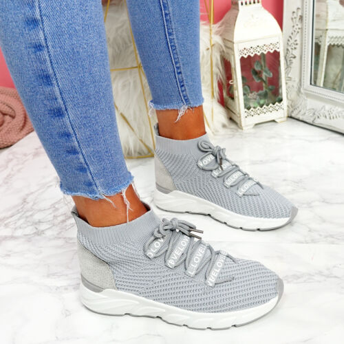 WOMENS LADIES LACE UP SOCK SNEAKERS PARTY TRAINERS SUMMER WOMEN SHOES SIZE