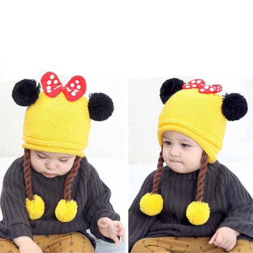 Toddler Baby Girl Winter Cotton Warm Earflap Hats Kids Knit Pom-Beanie Cute Caps