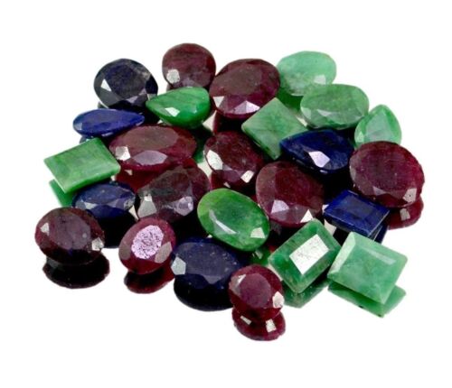 Natural Emerald Ruby Sapphire Ring Size Faceted Gemstone Wholesale Lot 