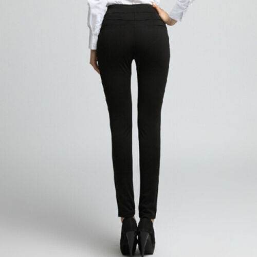 Women Solid High Waist Slim Trousers Stretch Skinny Leggings Pencil Pants Z 