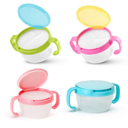 PORTABLE KID SNACK CUP INFANT SNACK SNACKER BOWL CONTAINER WITH COVER HANDLE