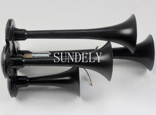 Black Quadruple Trumpet Air Horn Horns For Car Mega Train 12V Super Loud UK