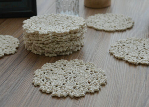 Dozen Crochet Small Round Doilies Lot Ecru Snowflakes Cotton Appliques in bulk 