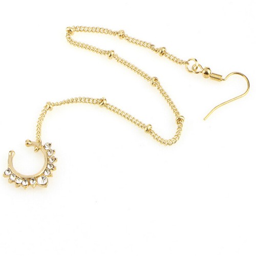 Details about / Ethnic Punk Nose Rings Gold Copper Clip On Nose Lip Ear Chain Women Girl Jewelry