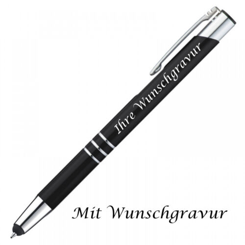 schwarz Farbe 10 Touchpen Kugelschreiber aus Metall mit Gravur 