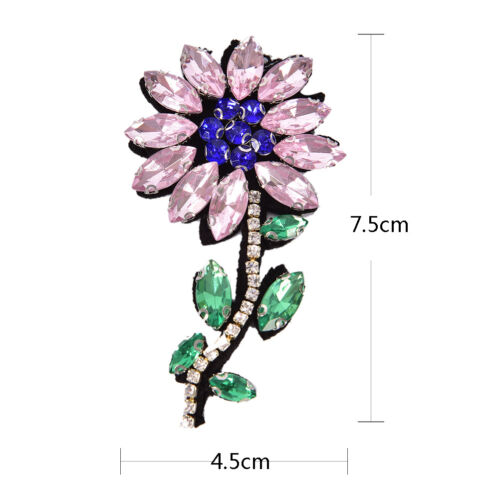 Pink Rhinestone Flower Beaded Patch for Clothing Sewing on Beading AppliqueFCA 