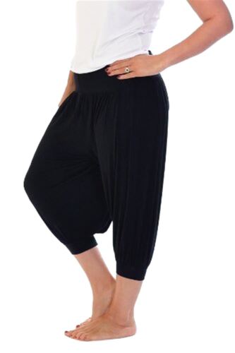 Womens Plus Size Plain Baggy 3/4 Length Loose Fit Ali Baba Harem Pants Shorts 